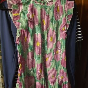 THML Pink and Green Pleated Top